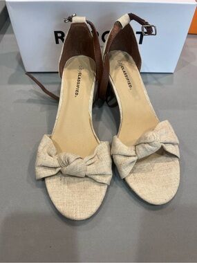 CLASSIFIED Neutral Beige Bow Ankle-Strap Sandals